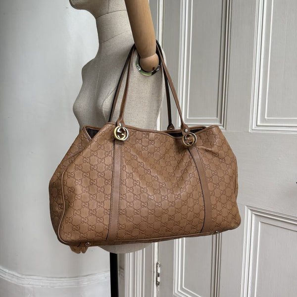 Gucci Guccissima Twins Leather Caramel Brown Tote Bag