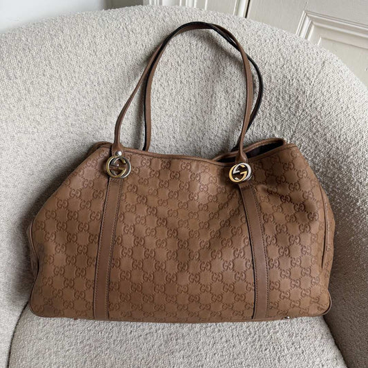 Gucci Guccissima Twins Leather Caramel Brown Tote Bag
