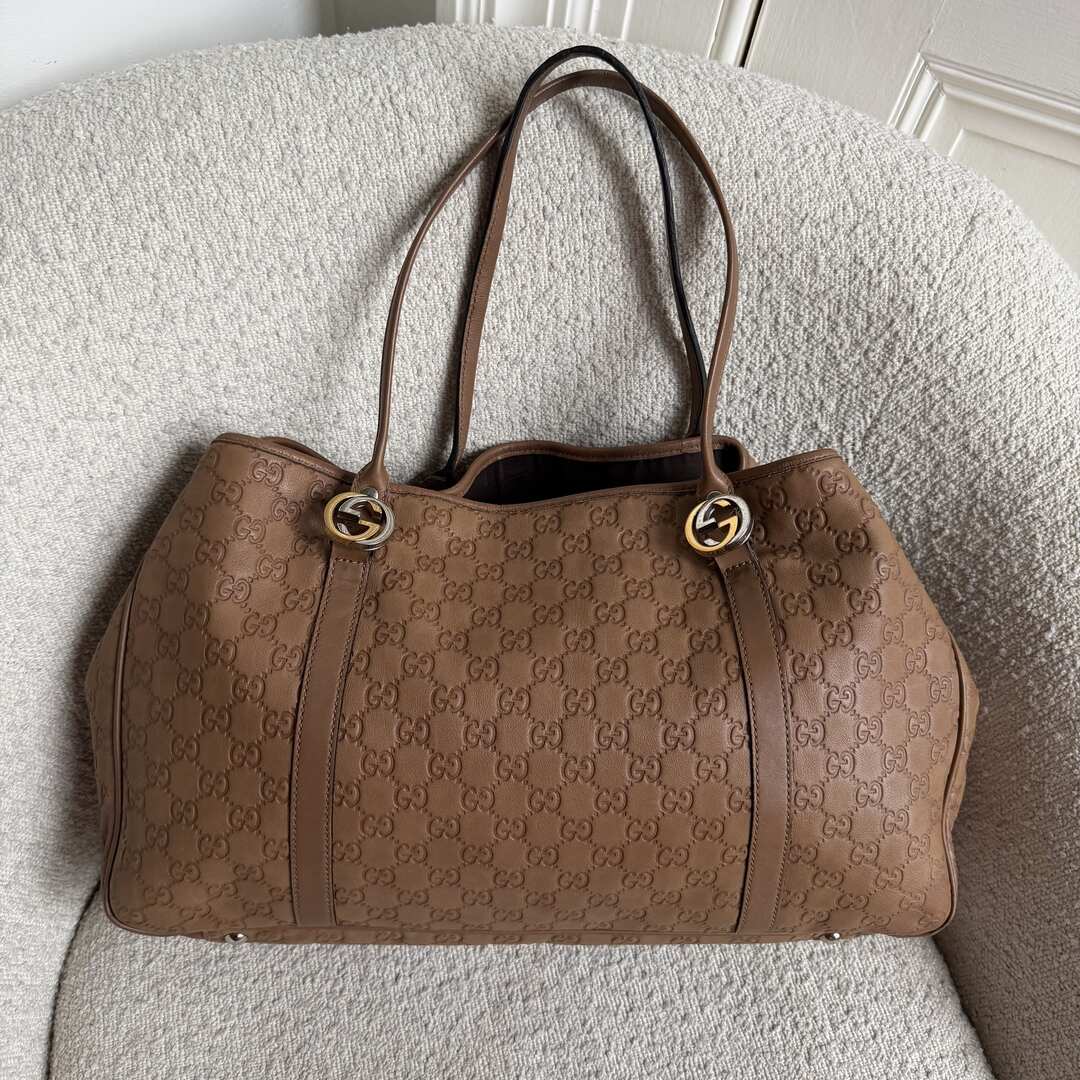 Gucci Guccissima Twins Leather Caramel Brown Tote Bag