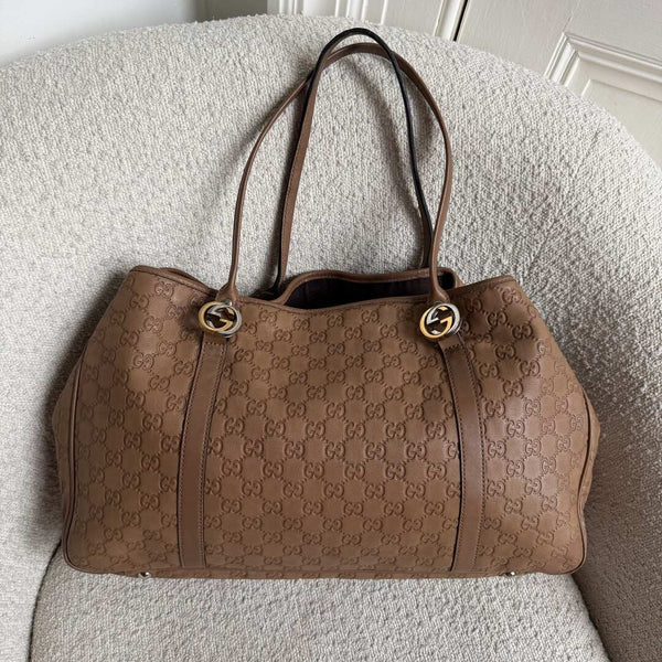 Gucci Guccissima Twins Leather Caramel Brown Tote Bag