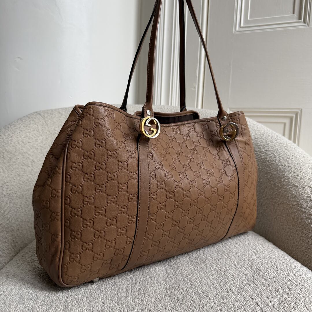 Gucci Guccissima Twins Leather Caramel Brown Tote Bag