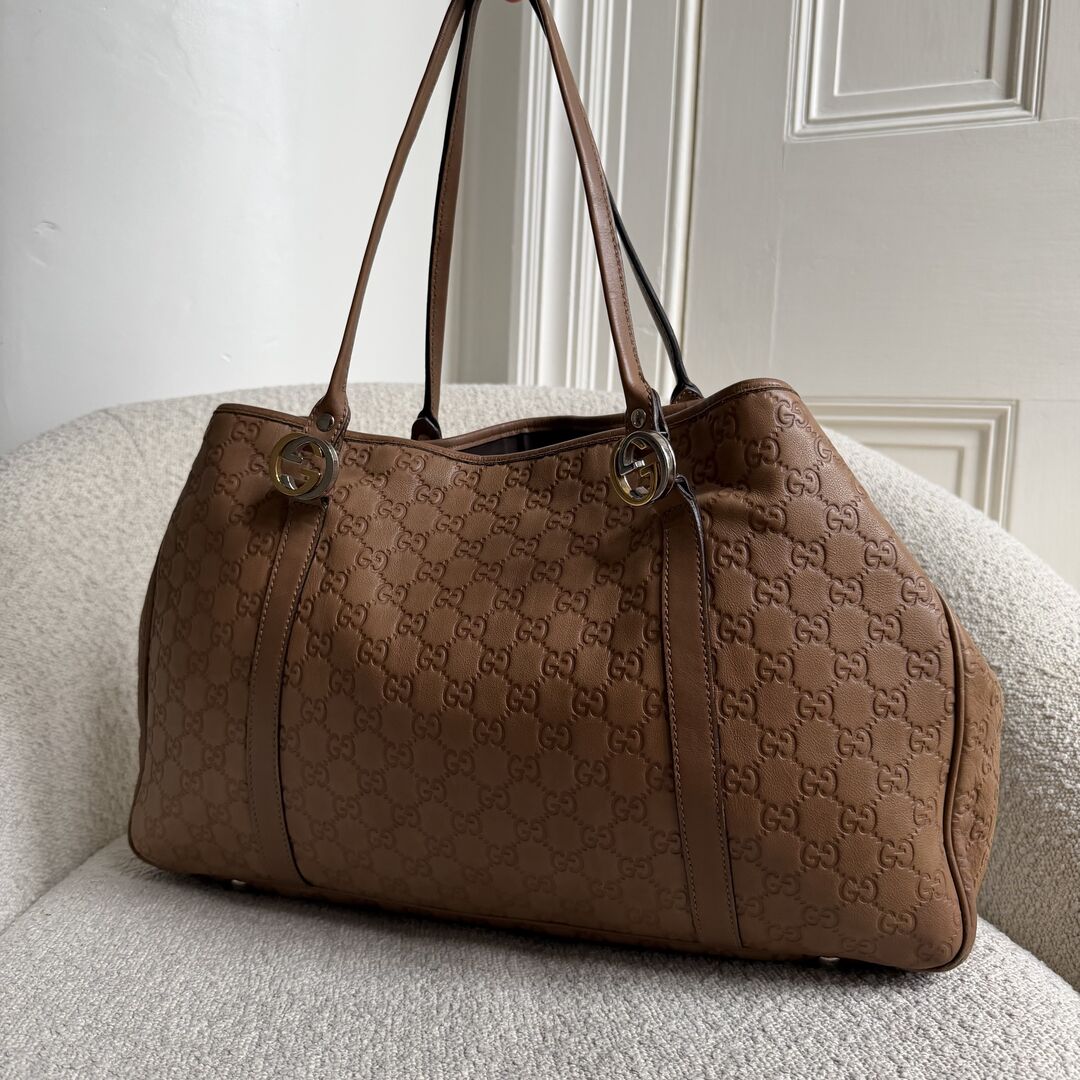 Gucci Guccissima Twins Leather Caramel Brown Tote Bag