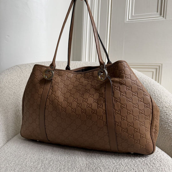 Gucci Guccissima Twins Leather Caramel Brown Tote Bag