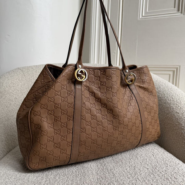 Gucci Guccissima Twins Leather Caramel Brown Tote Bag