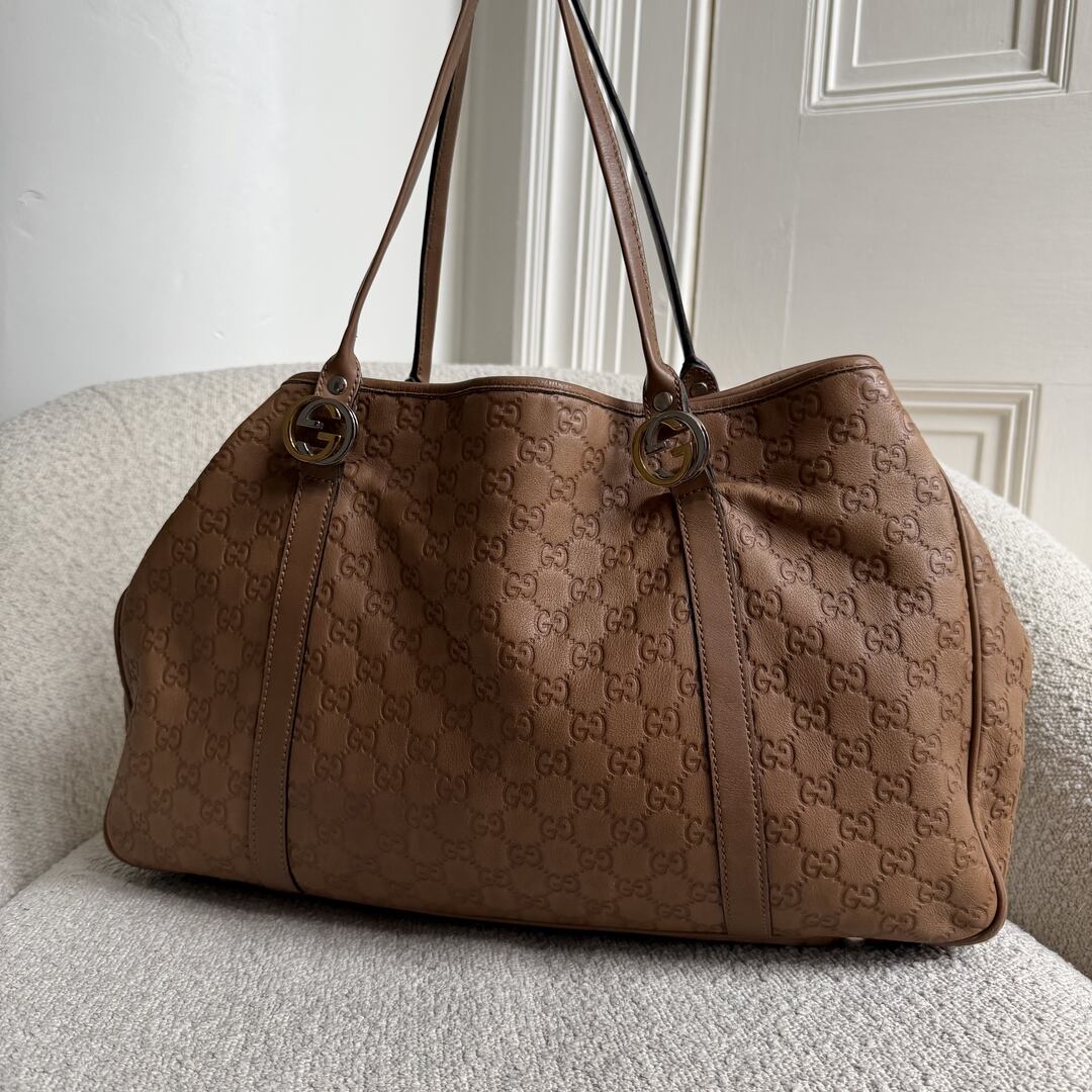 Gucci Guccissima Twins Leather Caramel Brown Tote Bag