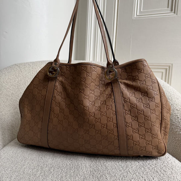 Gucci Guccissima Twins Leather Caramel Brown Tote Bag