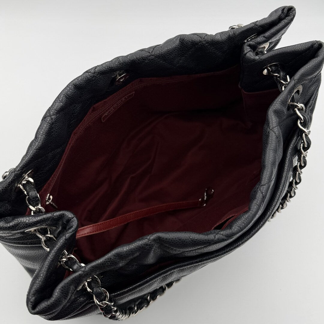 2010 Chanel CC Timeless Caviar Soft Shopper Black Tote Bag