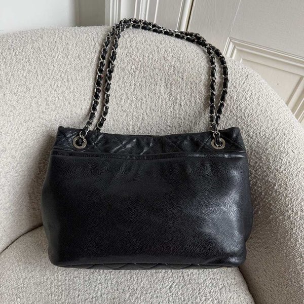 2010 Chanel CC Timeless Caviar Soft Shopper Black Tote Bag