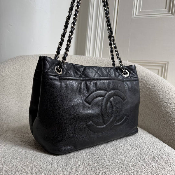 2010 Chanel CC Timeless Caviar Soft Shopper Black Tote Bag