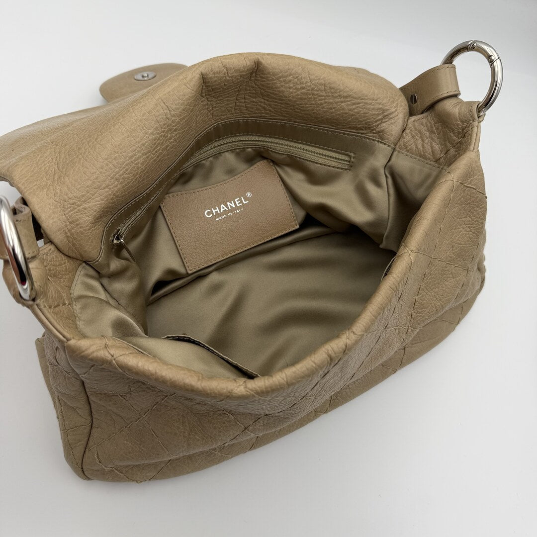 2010 Chanel On the Road Flap Beige Shoulder Bag