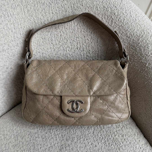 2010 Chanel On the Road Flap Beige Shoulder Bag