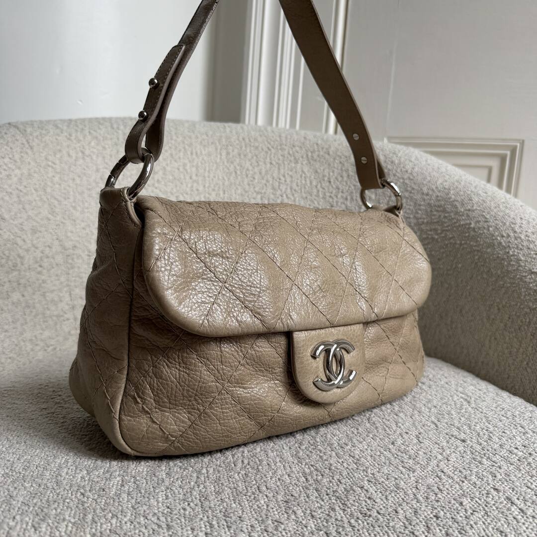 2010 Chanel On the Road Flap Beige Shoulder Bag