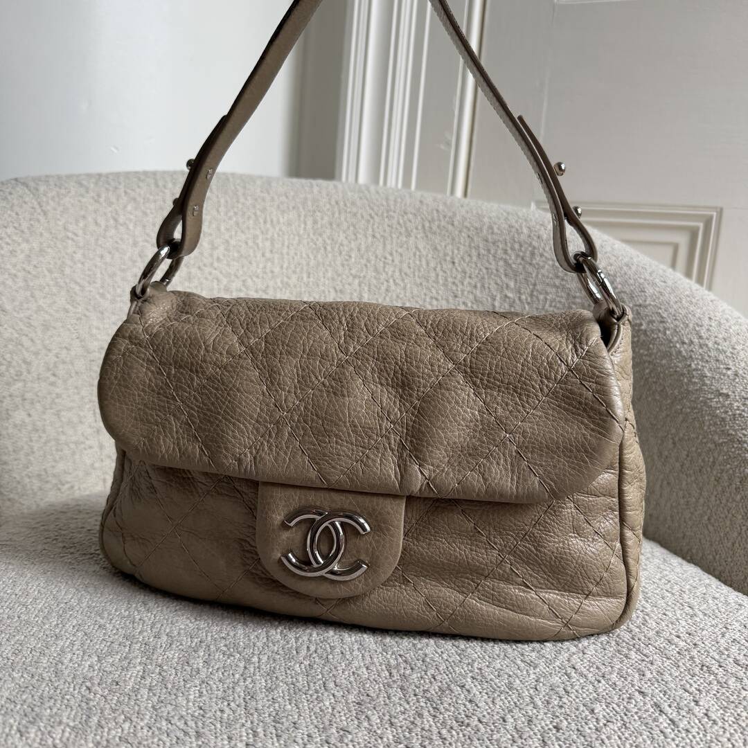 2010 Chanel On the Road Flap Beige Shoulder Bag