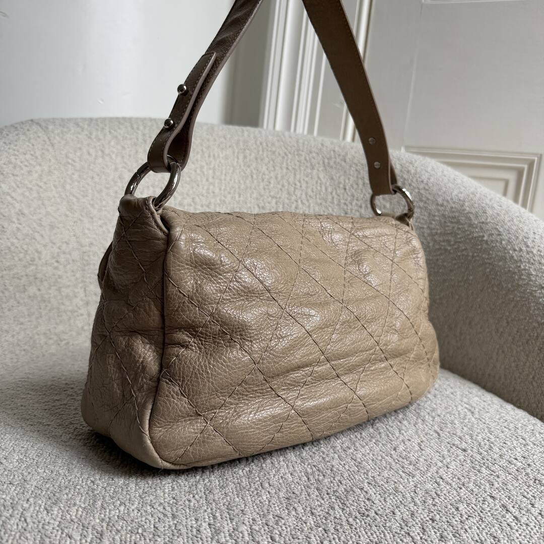 2010 Chanel On the Road Flap Beige Shoulder Bag