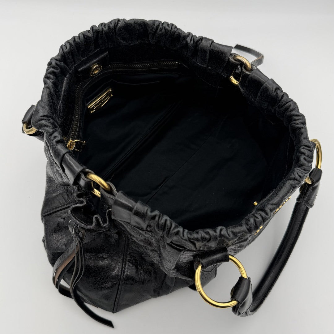 Miu Miu Vitello Black Leather Handbag