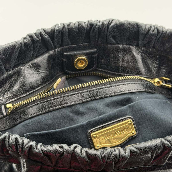 Miu Miu Vitello Black Leather Handbag