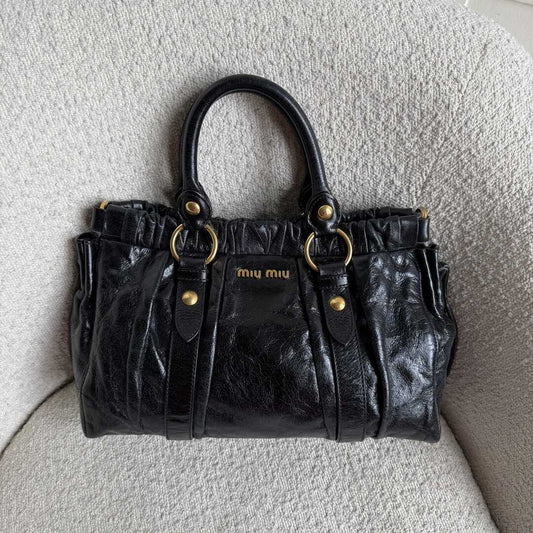 Miu Miu Vitello Black Leather Handbag