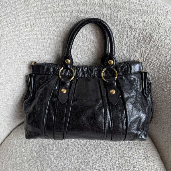 Miu Miu Vitello Black Leather Handbag