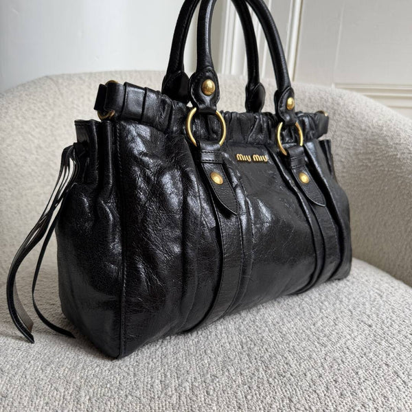 Miu Miu Vitello Black Leather Handbag