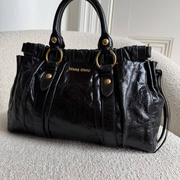 Miu Miu Vitello Black Leather Handbag