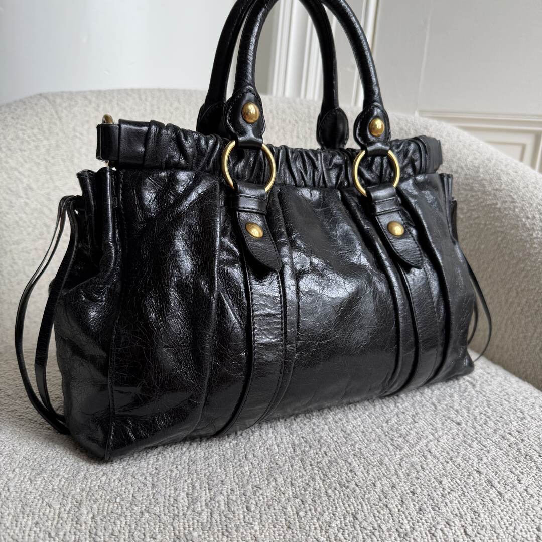 Miu Miu Vitello Black Leather Handbag