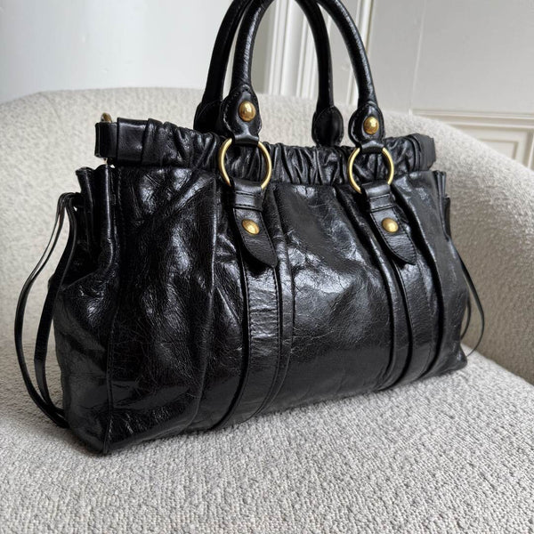Miu Miu Vitello Black Leather Handbag