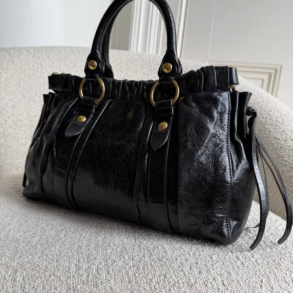 Miu Miu Vitello Black Leather Handbag
