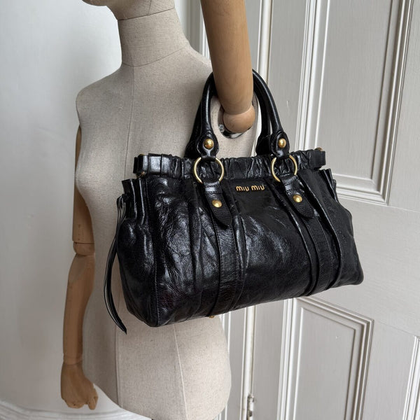 Miu Miu Vitello Black Leather Handbag