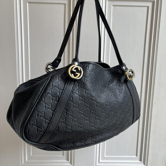 Gucci Monogram Leather Black Shoulder Bag