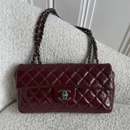 2008 Chanel East West Patent Leather Flap Bordeaux Shoulder Bag