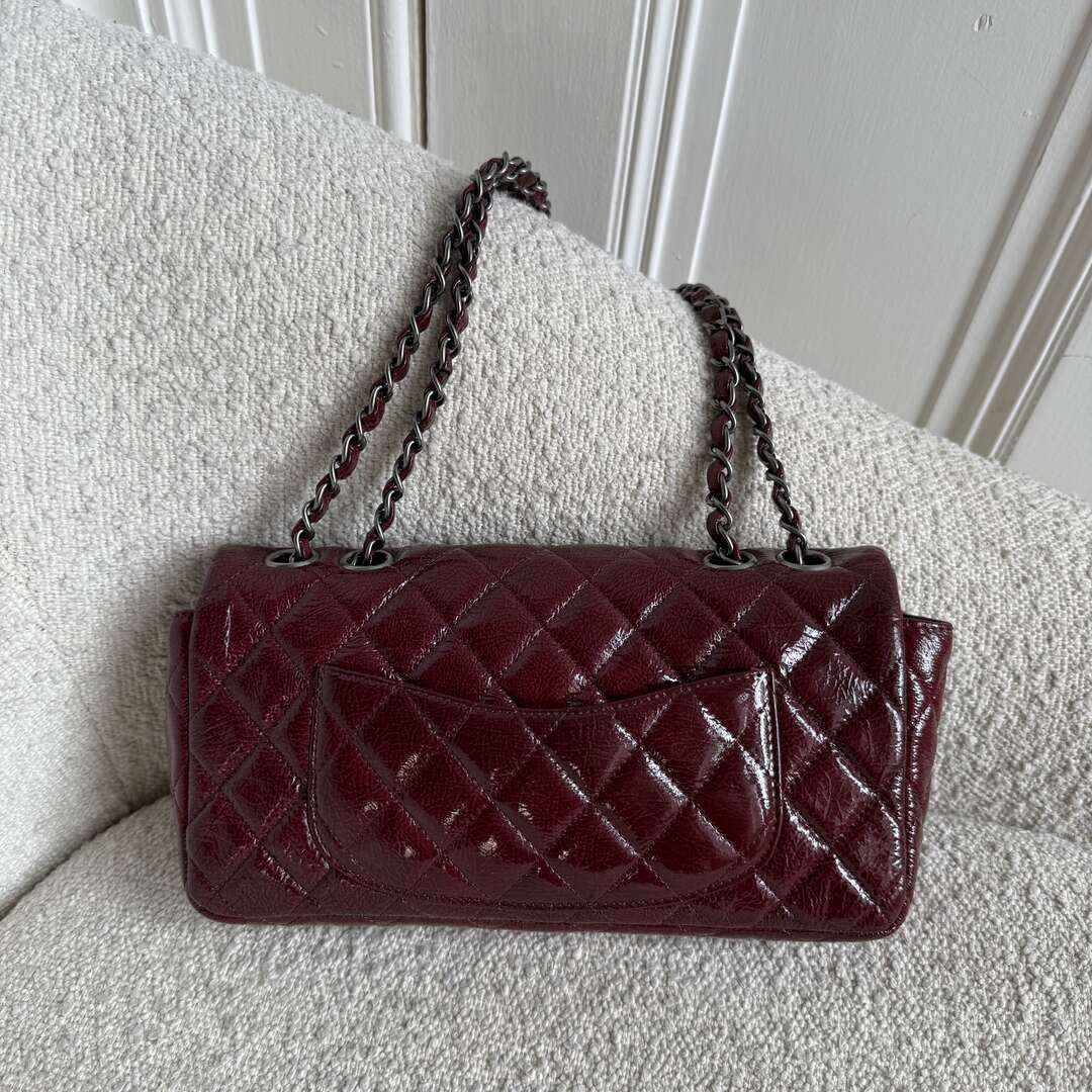 2008 Chanel East West Patent Leather Flap Bordeaux Shoulder Bag