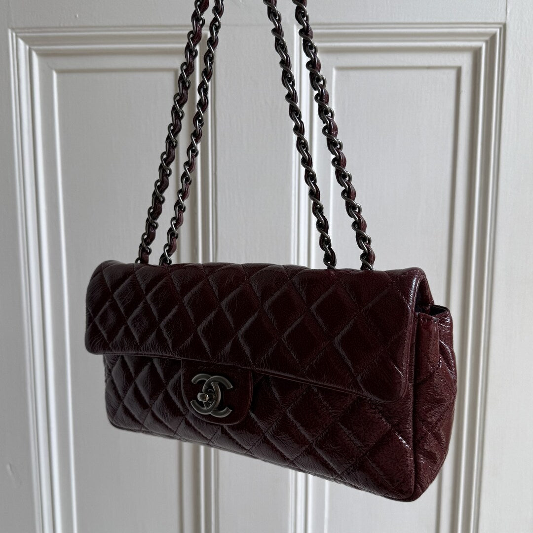 2008 Chanel East West Patent Leather Flap Bordeaux Shoulder Bag