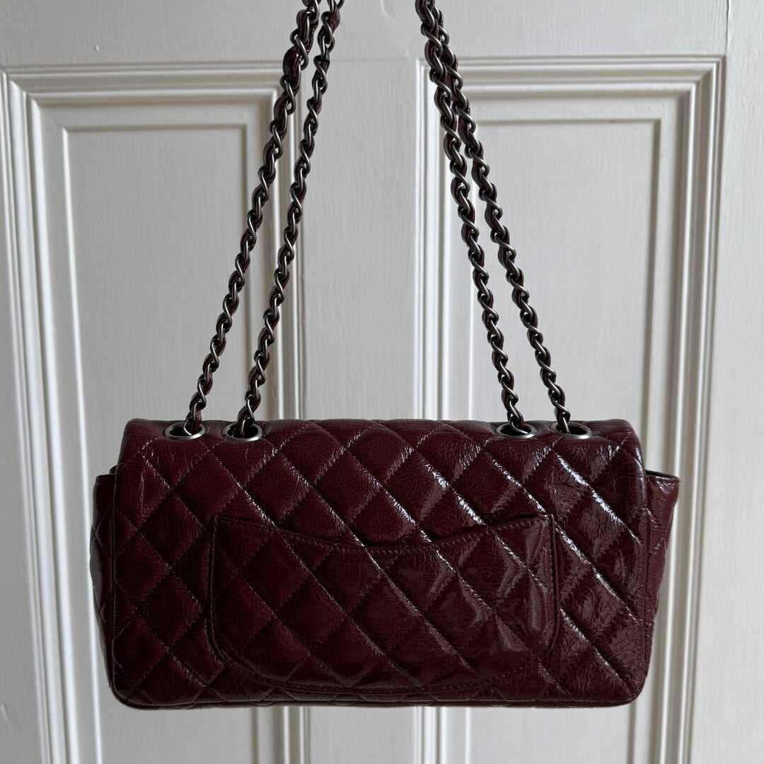 2008 Chanel East West Patent Leather Flap Bordeaux Shoulder Bag
