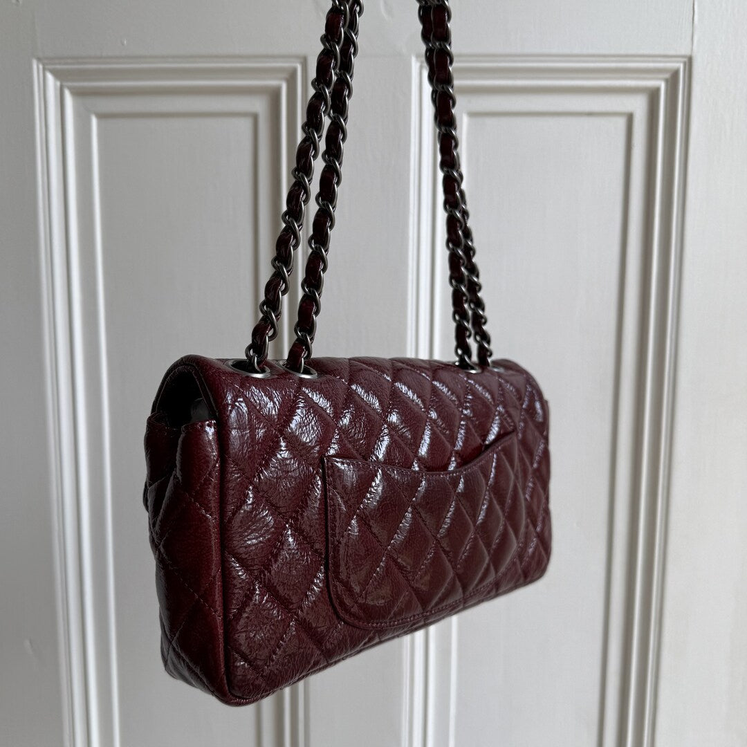 2008 Chanel East West Patent Leather Flap Bordeaux Shoulder Bag
