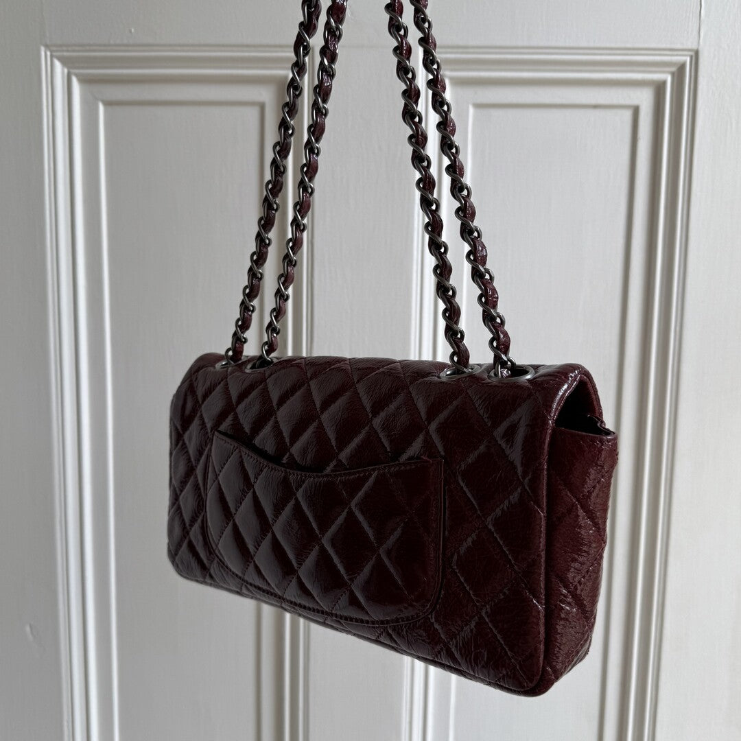 2008 Chanel East West Patent Leather Flap Bordeaux Shoulder Bag