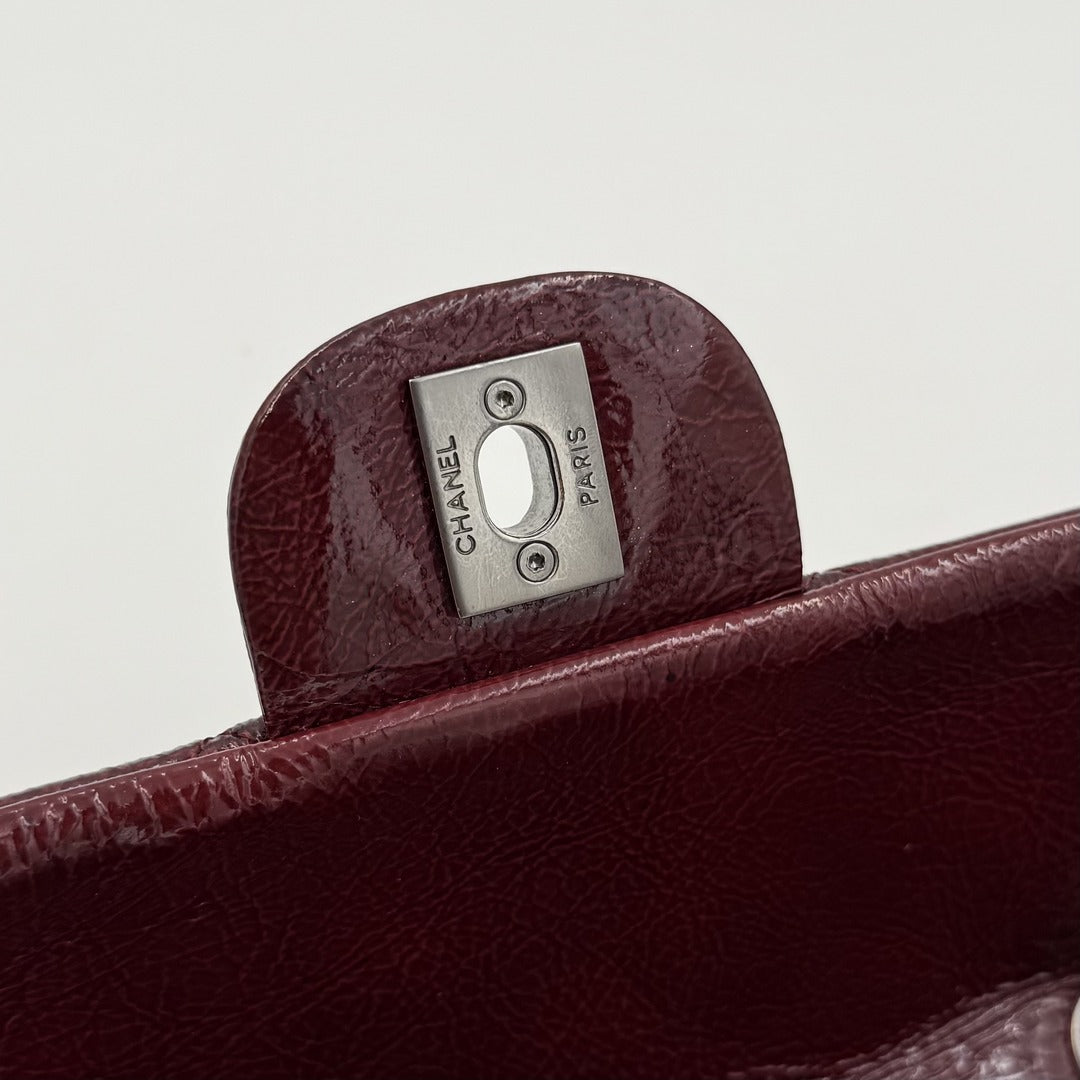 2008 Chanel East West Patent Leather Flap Bordeaux Shoulder Bag