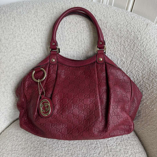 Gucci Guccissima Sukey Leather Red Tote Bag