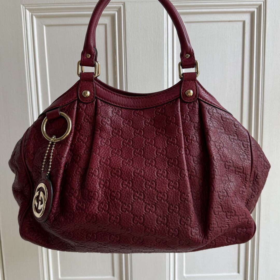 Gucci Guccissima Sukey Leather Red Tote Bag