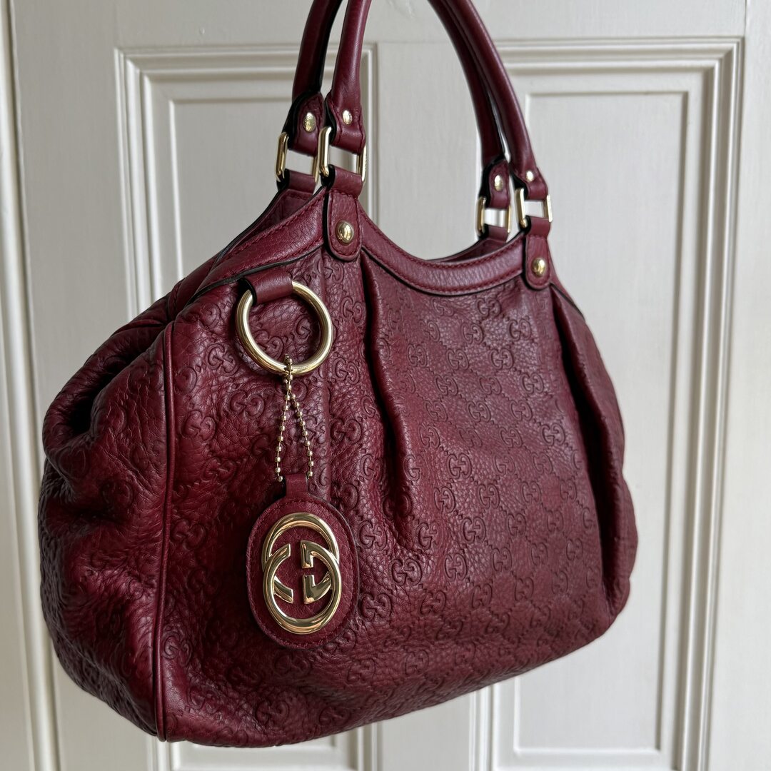 Gucci Guccissima Sukey Leather Red Tote Bag