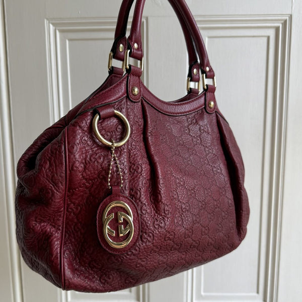 Gucci Guccissima Sukey Leather Red Tote Bag