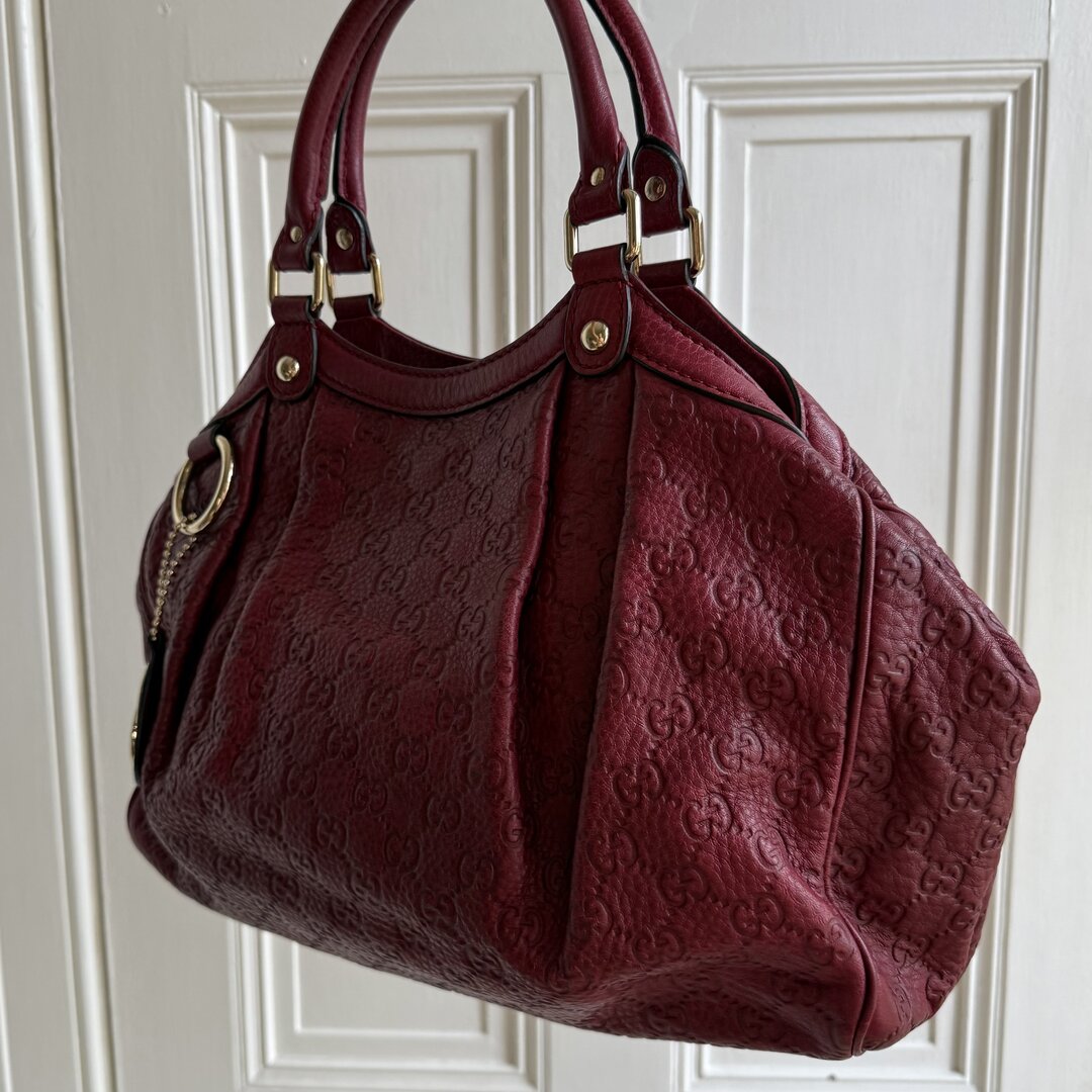 Gucci Guccissima Sukey Leather Red Tote Bag