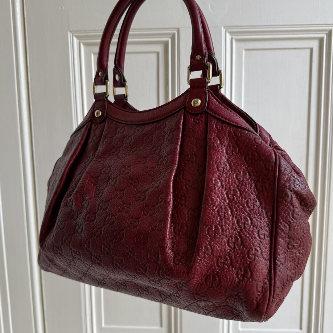 Gucci Guccissima Sukey Leather Red Tote Bag