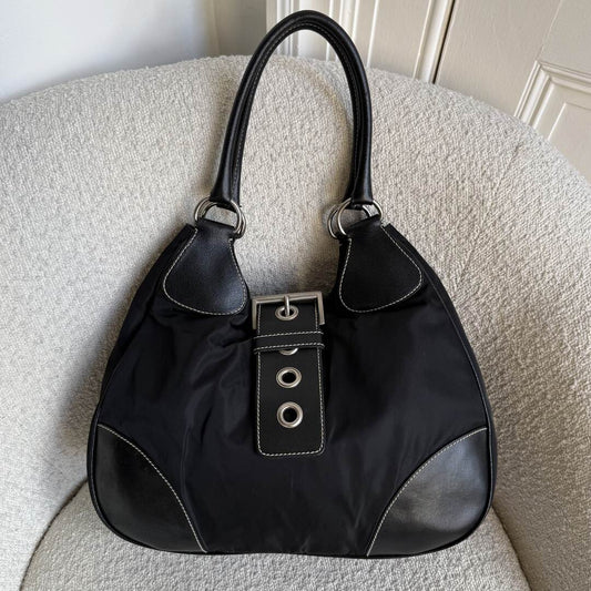 2002 Prada XL Moon Black Shoulder Bag