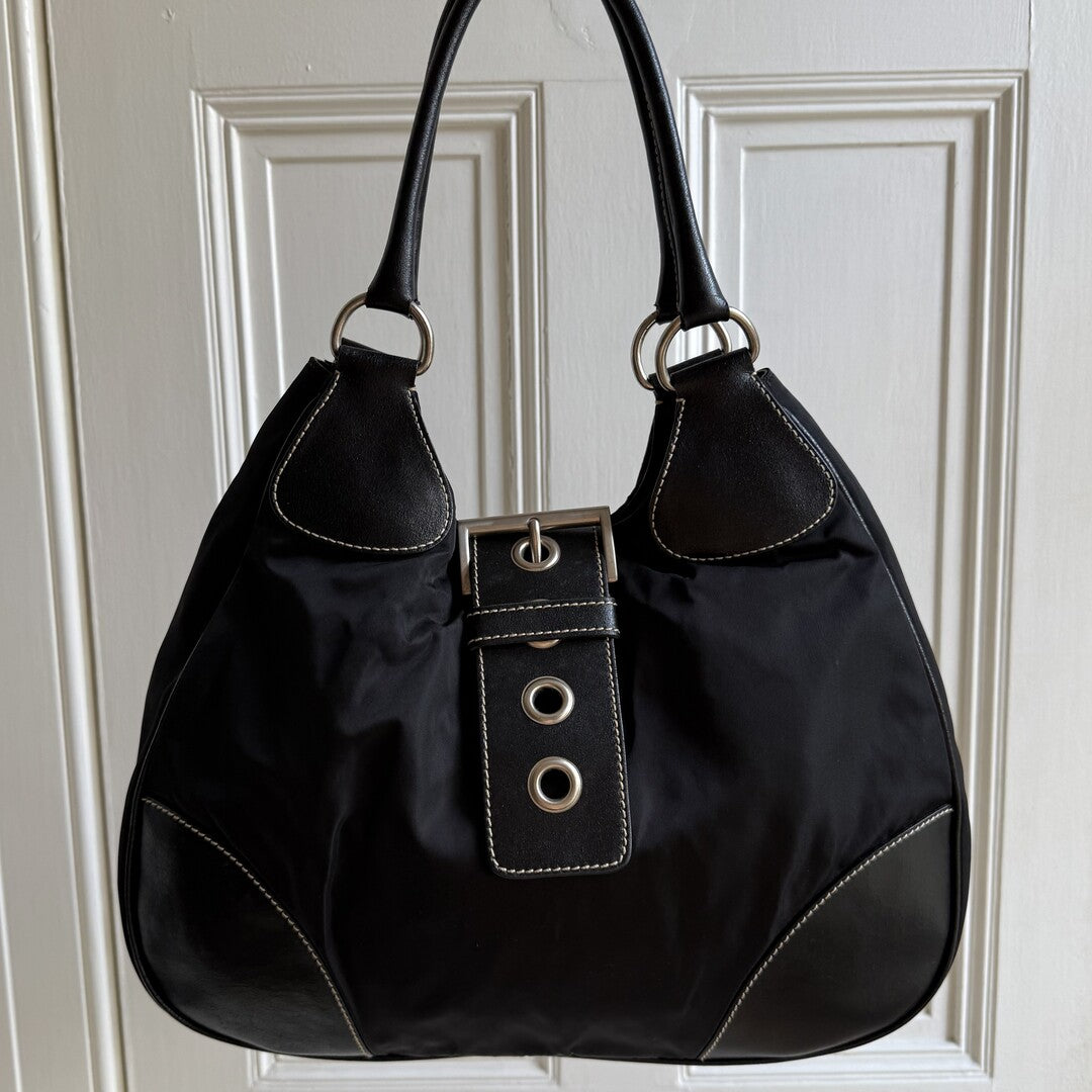2002 Prada XL Moon Black Shoulder Bag