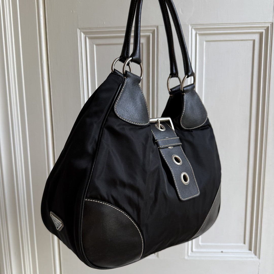 2002 Prada XL Moon Black Shoulder Bag