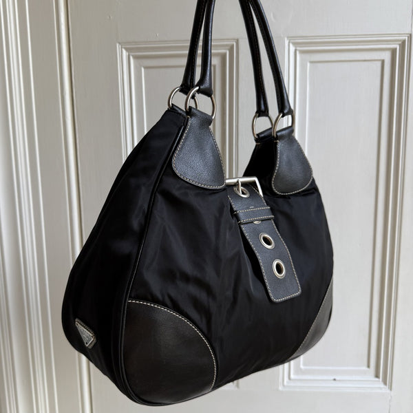 2002 Prada XL Moon Black Shoulder Bag