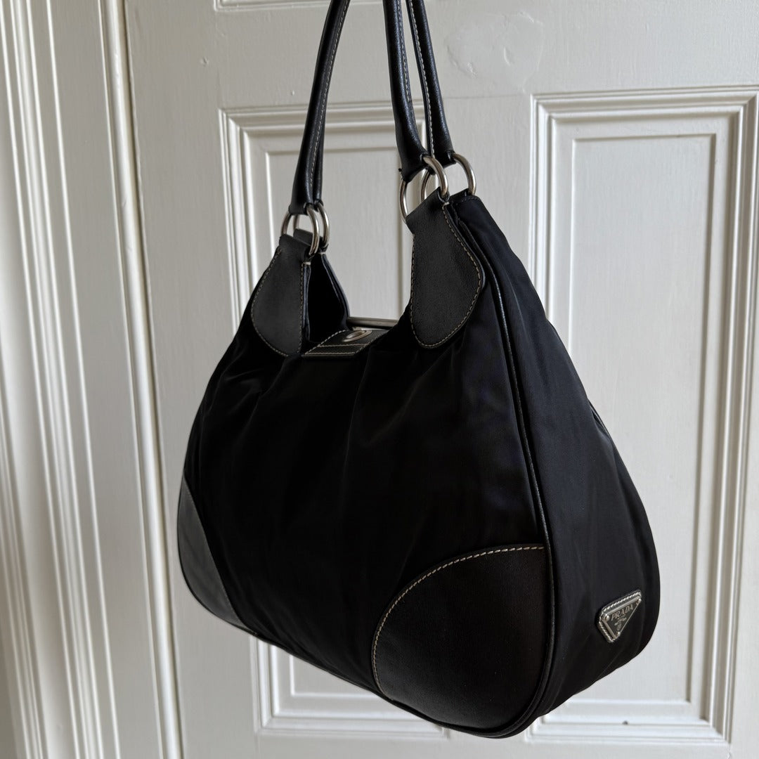 2002 Prada XL Moon Black Shoulder Bag