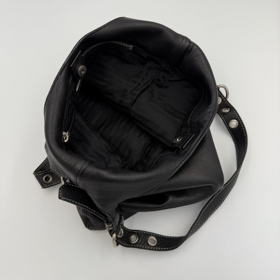 90s Prada Vitello Leather Black Tote Bag