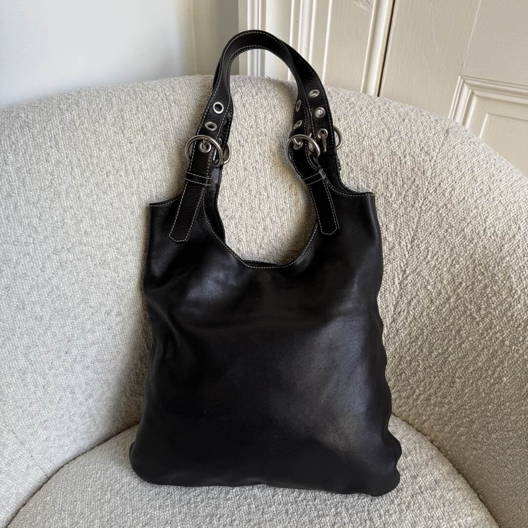 90s Prada Vitello Leather Black Tote Bag