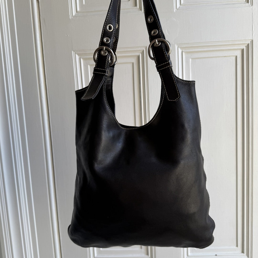 90s Prada Vitello Leather Black Tote Bag